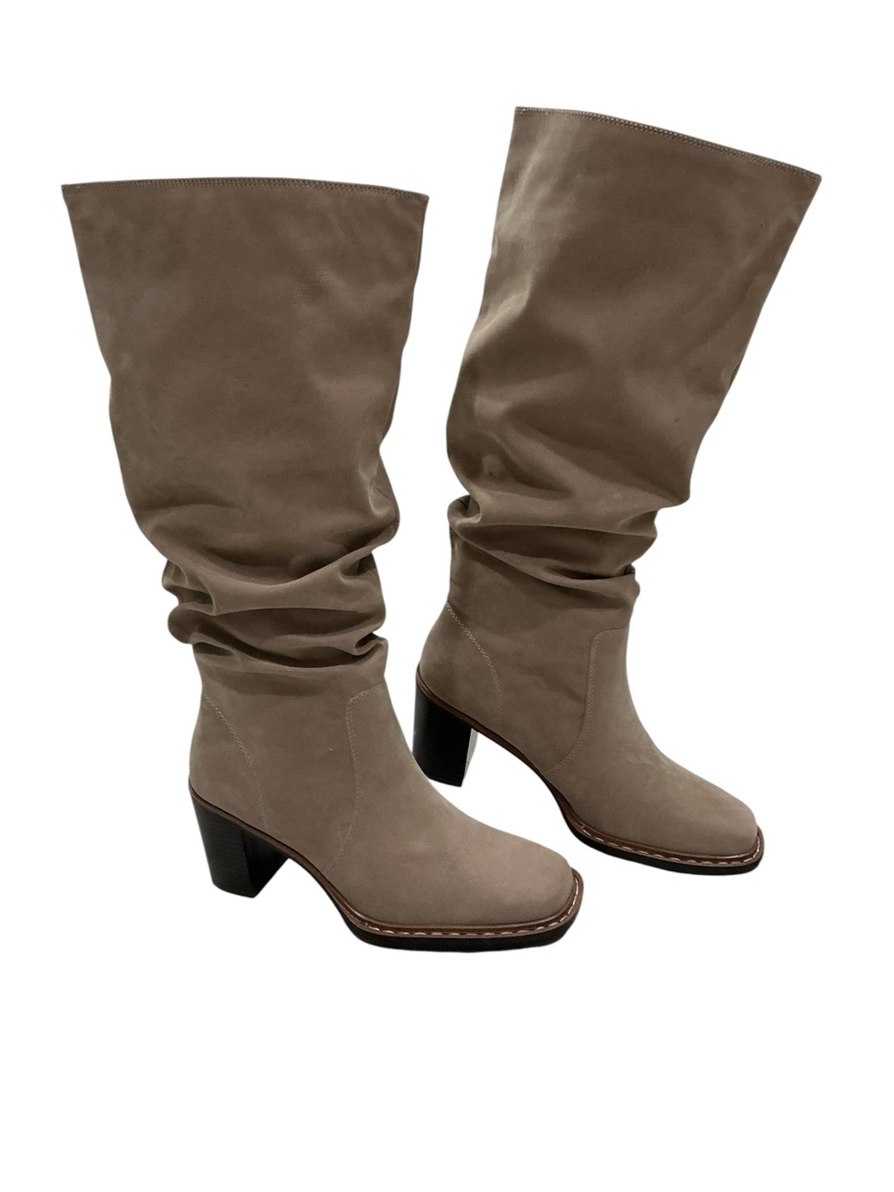 NWOB Maurices Carissa Slouch Tall Boots Women’s Size 7 Beige Faux Suede Pull On - Picture 2 of 10